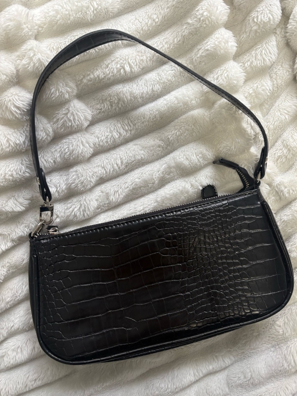 Black Shoulder Bag (Croc embossed)